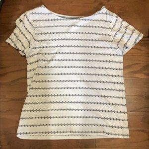 LOFT NWOT White w/navy dot & detail tee SzMed